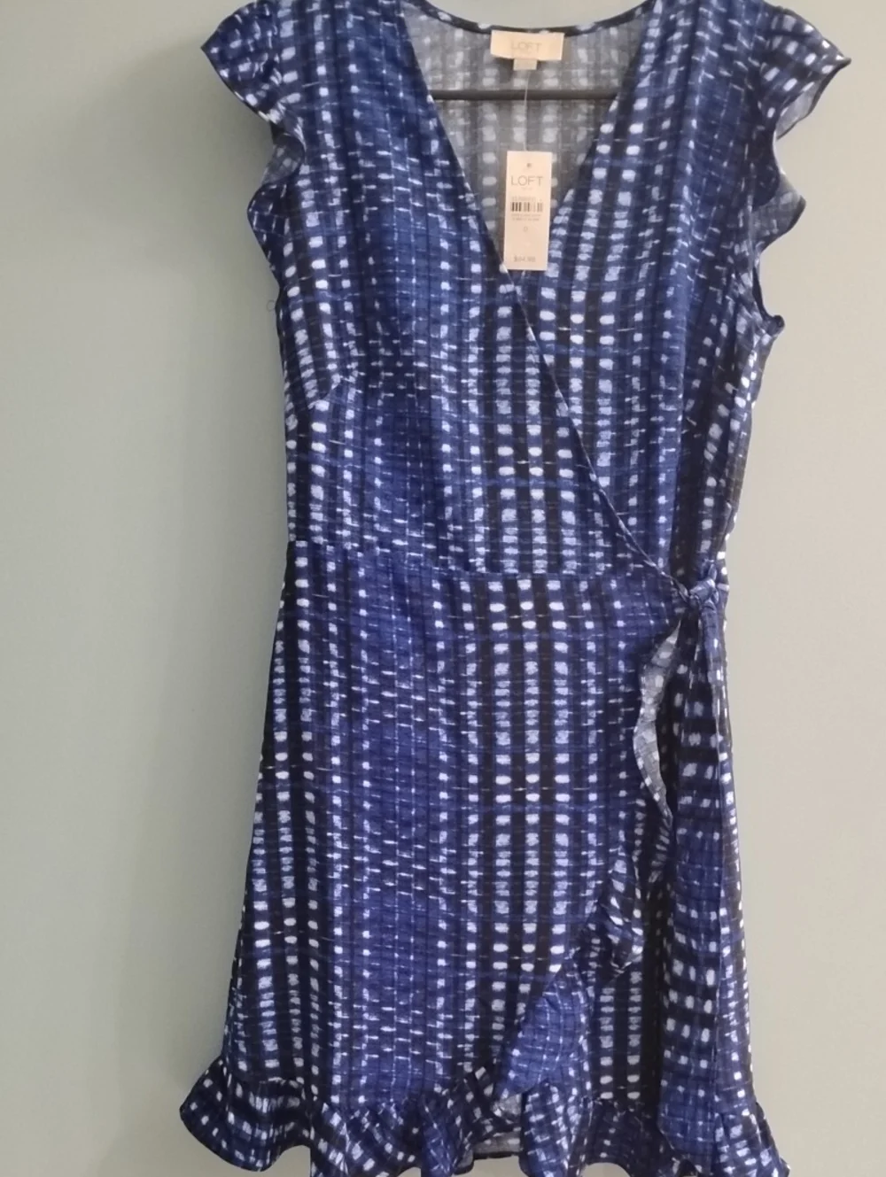 NWT LOFT Navy & White Printed Tie-Waist Midi Dress Size 0 - Picture 1 of 5